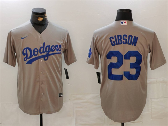 Men's Los Angeles Dodgers #23 Kirk Gibson Grey Cool Base Stitched Baseball Jersey